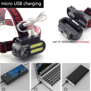 DealsForYou אלקטרוניקה COB Led Headlamp XPE Headlight Mini 18650 Head Torch Lamp Light USB rechargeable- פנס ראש חזק