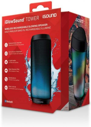 DealsForYou אלקטרוניקה iSound iGlowSound Tower - Light Up Portable Bluetooth Speaker - 5 LED Lighting Modes - IPX4 Water Resistant